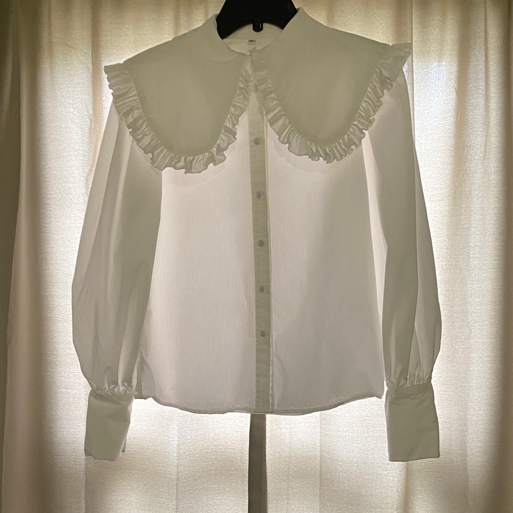 Women's White Peter Pan Ruffled Collar Blouse 💯 cotton